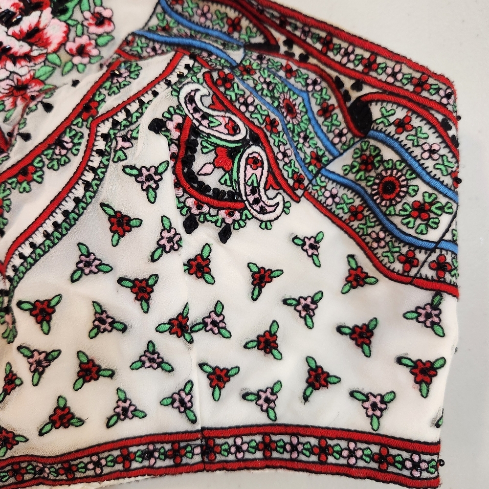 Sherri Hill Beaded Embroidered Halter Top Size 2 Beautiful White Colorful - Picture 10 of 16